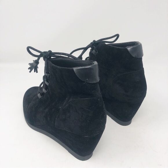 MADDEN GIRL | Black Deenna Velvet Lace Up Wedge Boots NEW Women’s Size 8 - Picture 5 of 11
